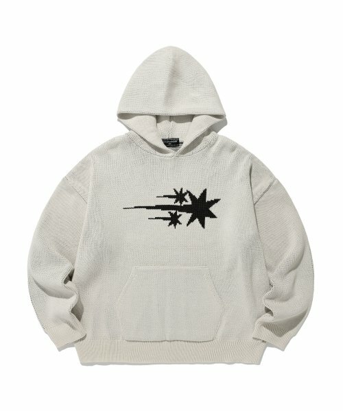 niceghostclub - 3STARS LOGO KNIT HOODIE [IVORY]