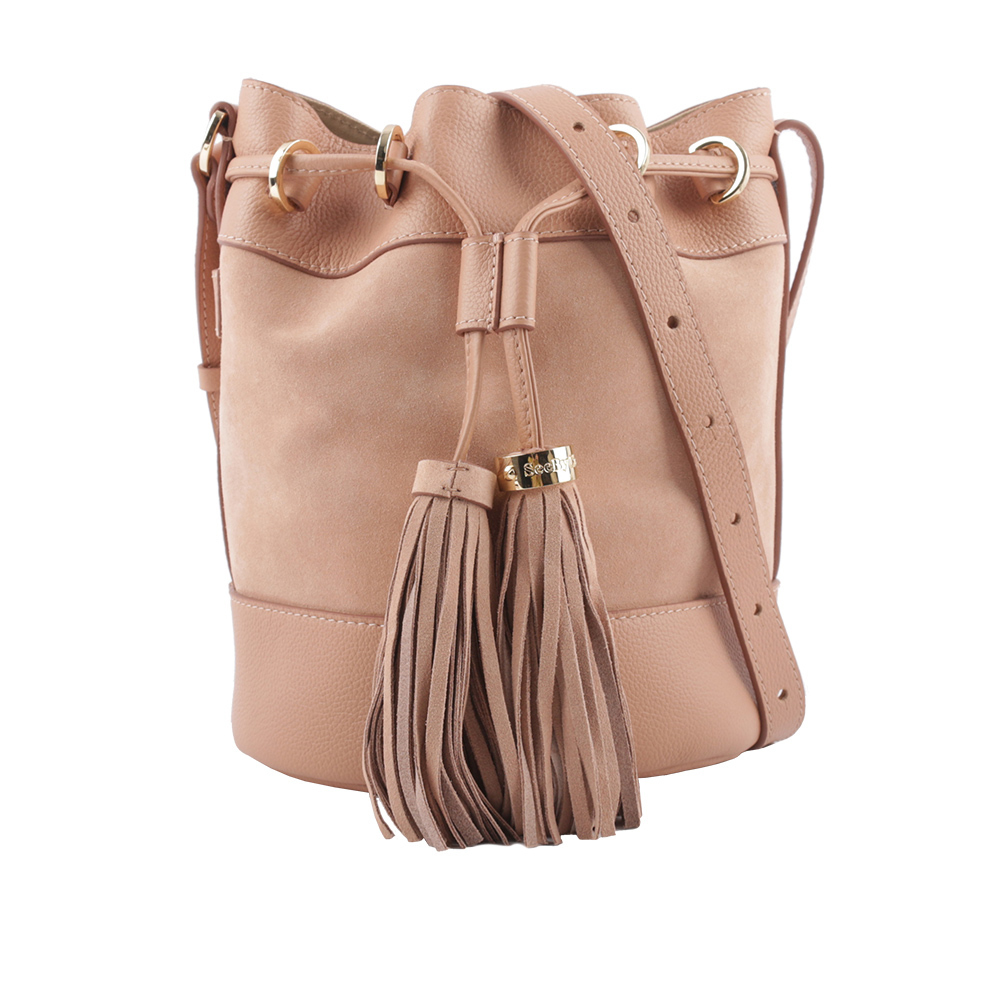 【SEE BY CHLOE】VICKI 山羊皮拼麂皮水桶包(粉色) CHS23ASC123306I3