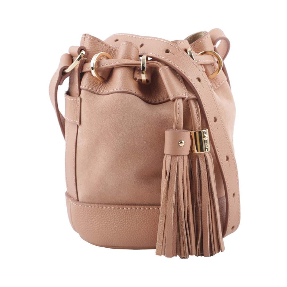 【SEE BY CHLOE】VICKI 山羊皮拼麂皮小款水桶包(粉色) CHS23ASC133306I3