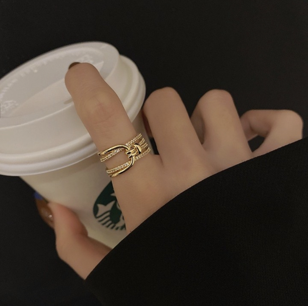 低奢金鑽扭結 寬開口戒/現貨1