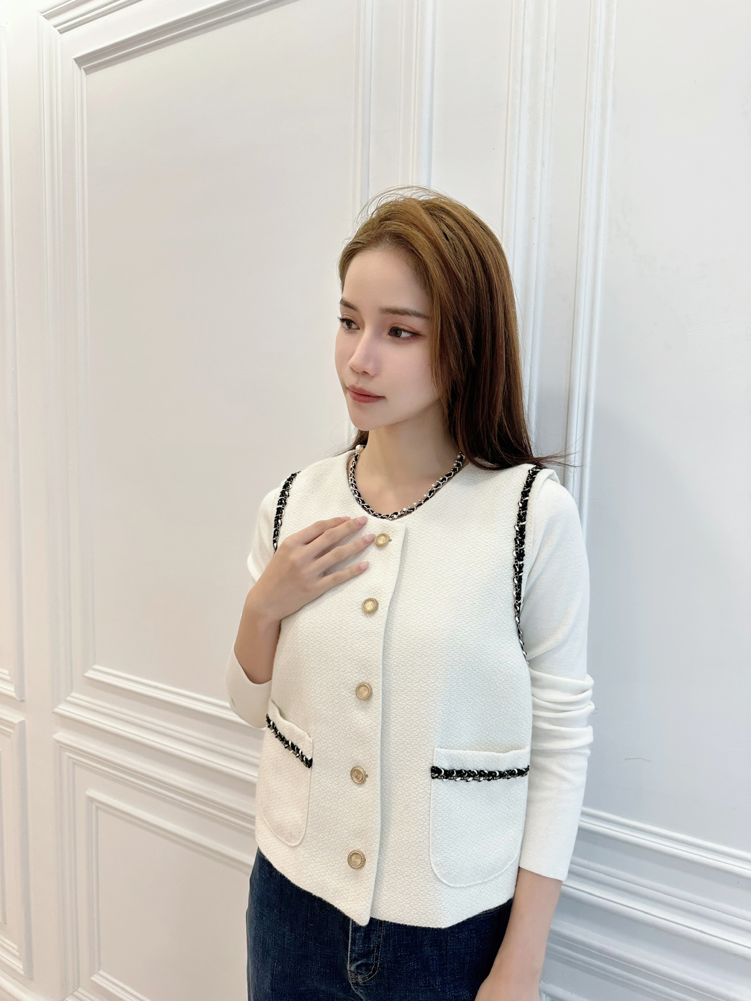 滾金邊毛呢背心