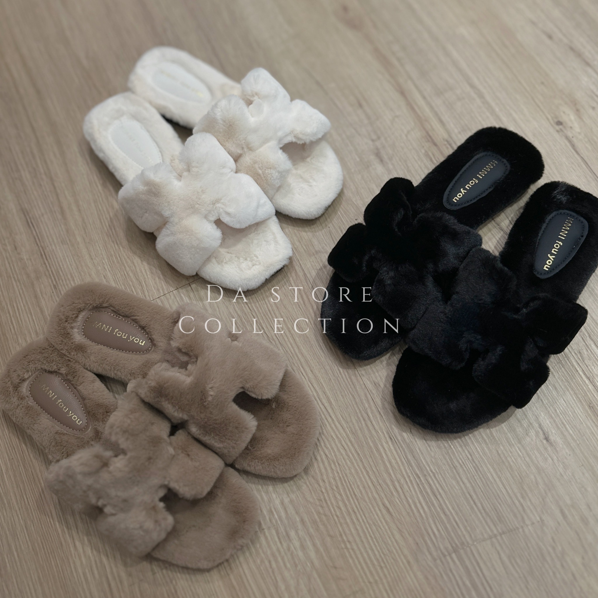 皮標毛絨絨平底拖鞋/三色平底拖鞋/三色