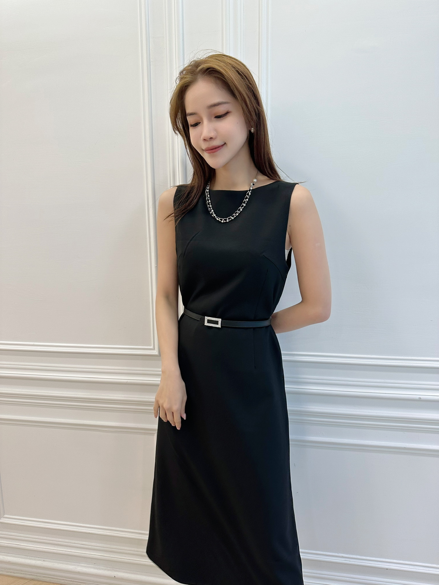 素面側拉鍊背心洋裝