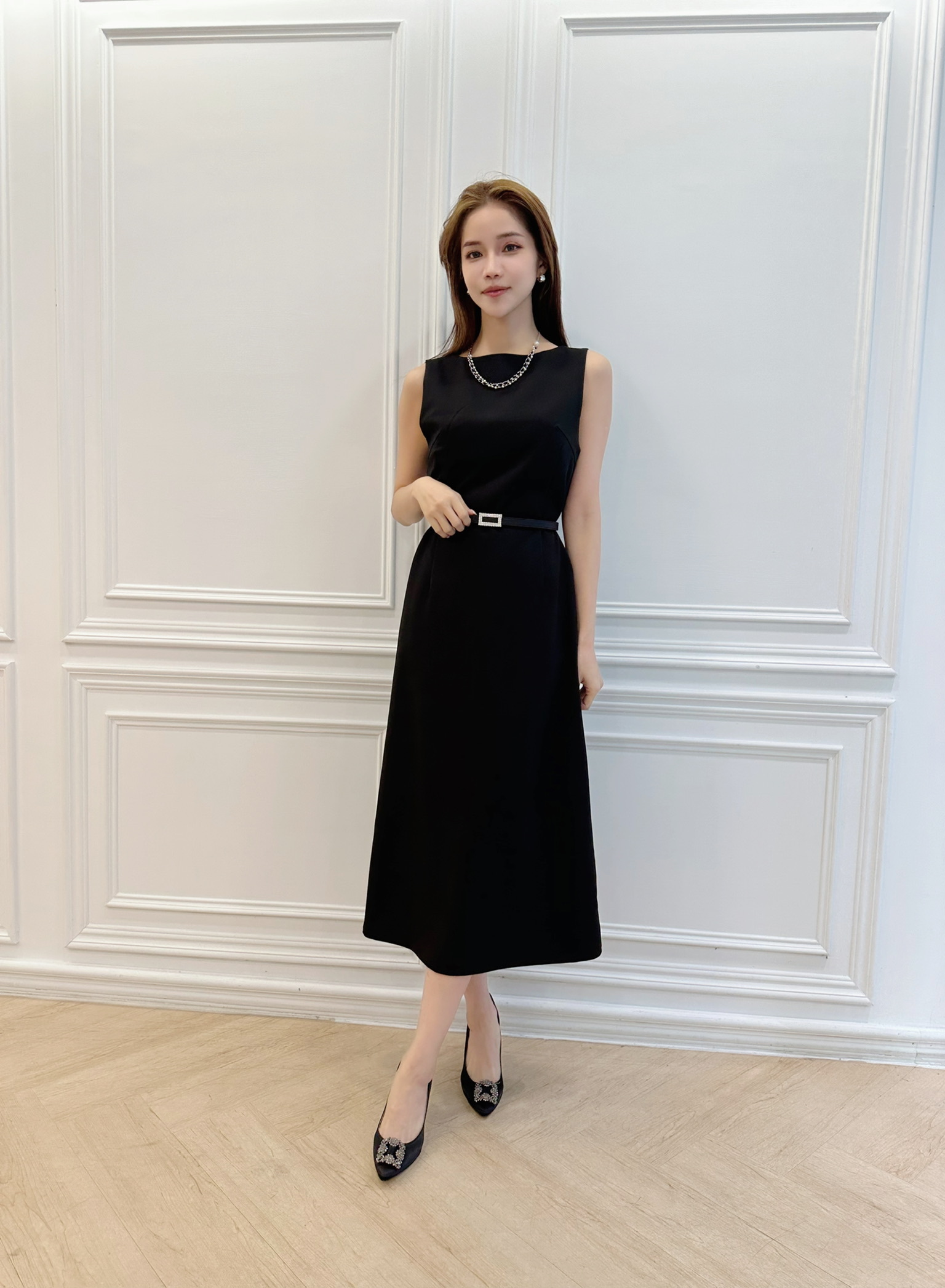 素面側拉鍊背心洋裝