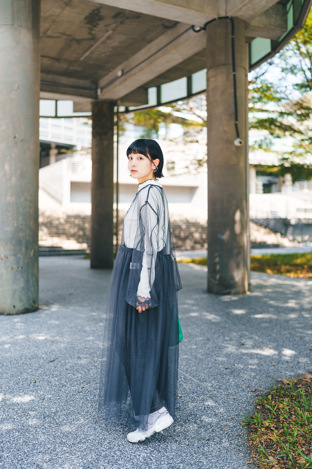 安妮寶貝！網紗罩衫連衣裙(三色-優雅灰)