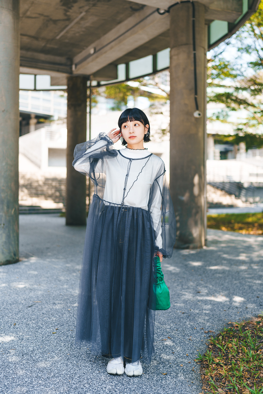 安妮寶貝！網紗罩衫連衣裙(三色-優雅灰)