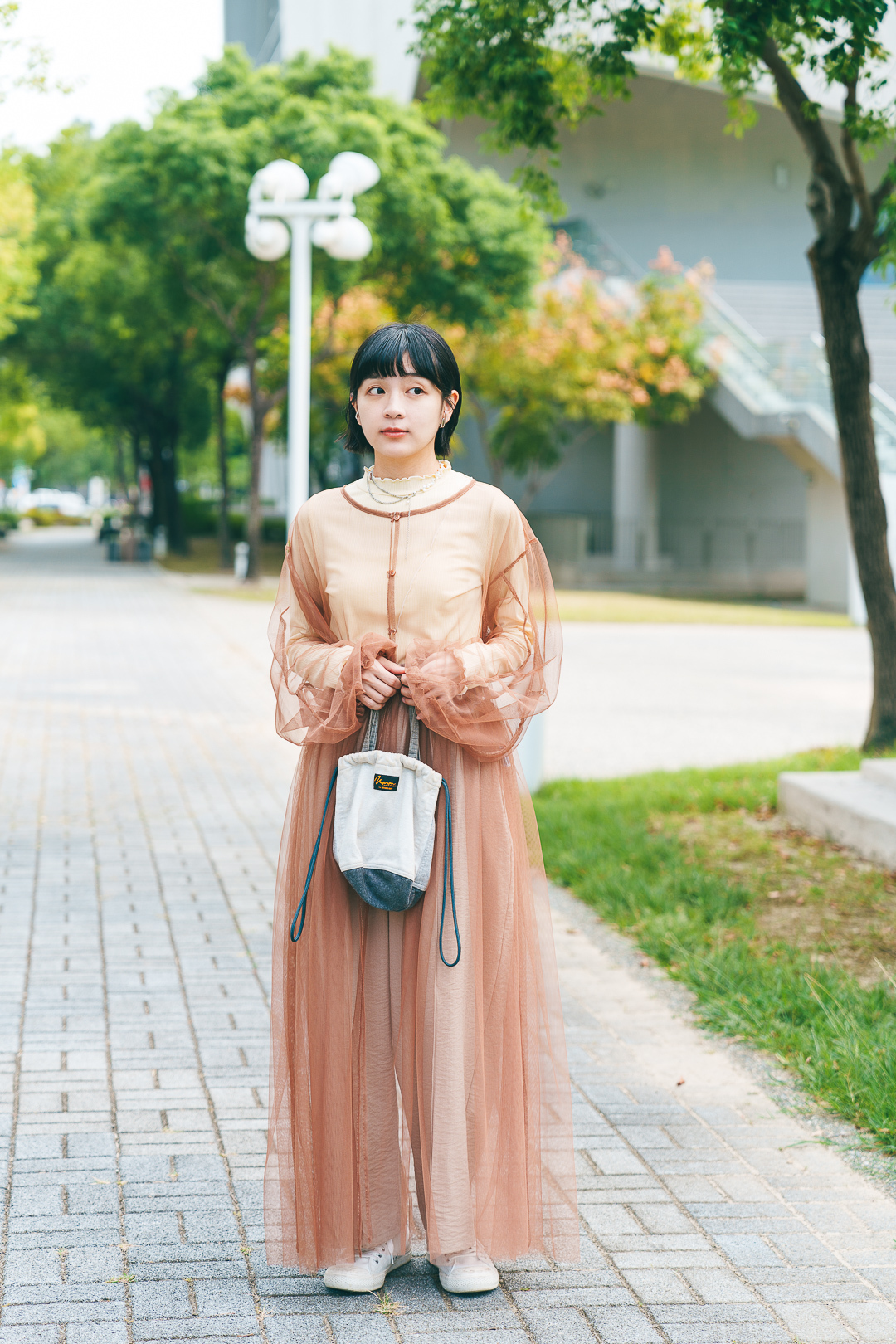 安妮寶貝！網紗罩衫連衣裙(三色-栗子咖)