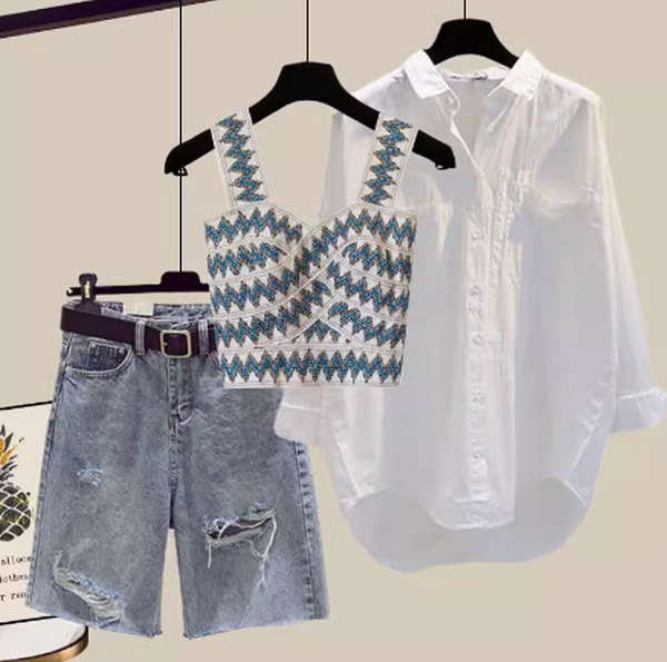 Summer top denim shorts