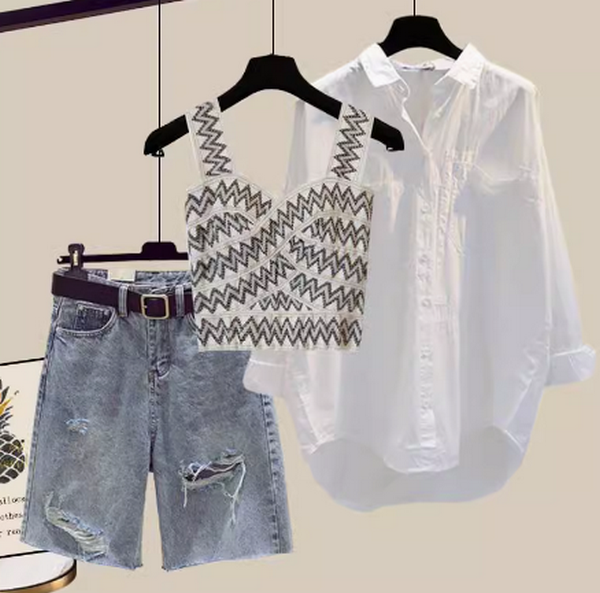 Summer top denim shorts