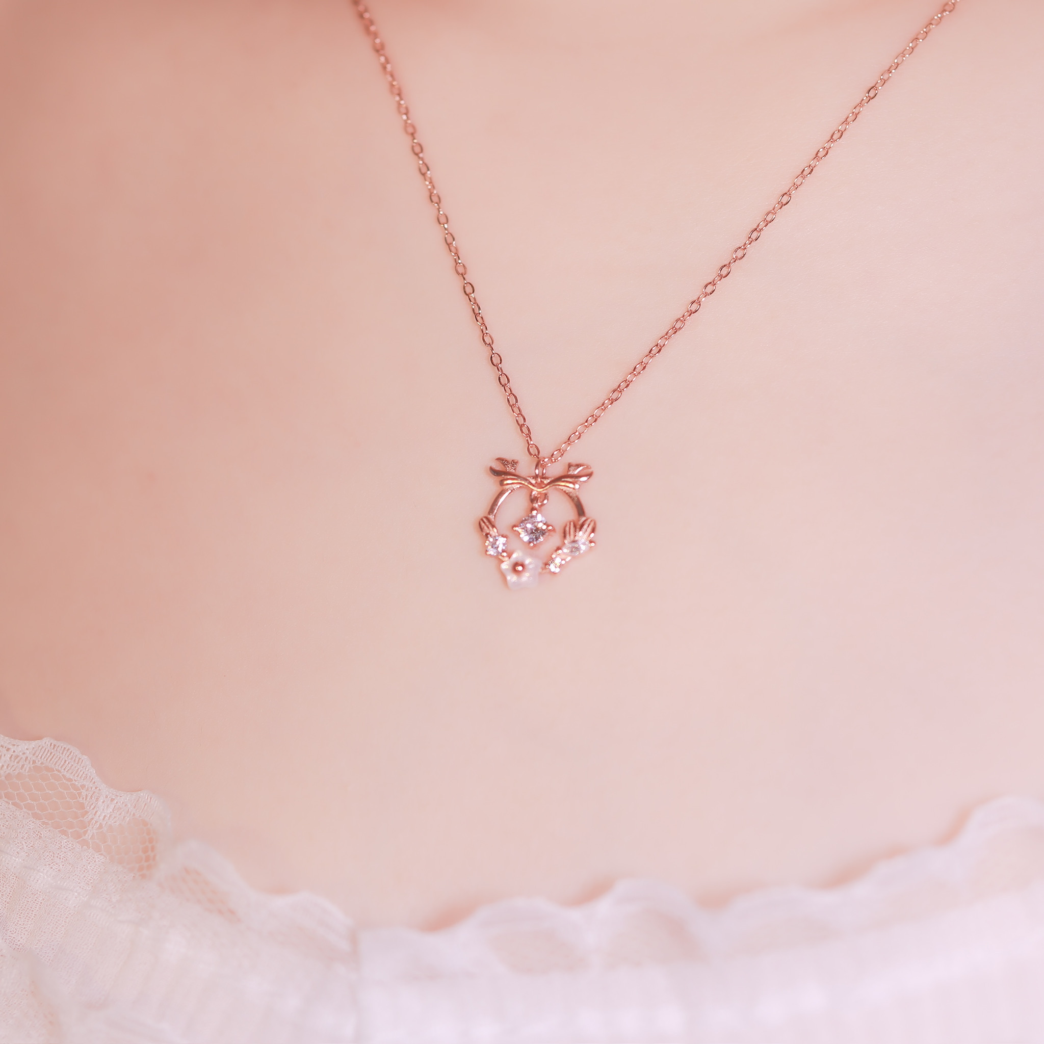 | 925純銀・白金・玫瑰金 | 花繞麋鹿項鍊  (銀/玫瑰金) | NE0951 |