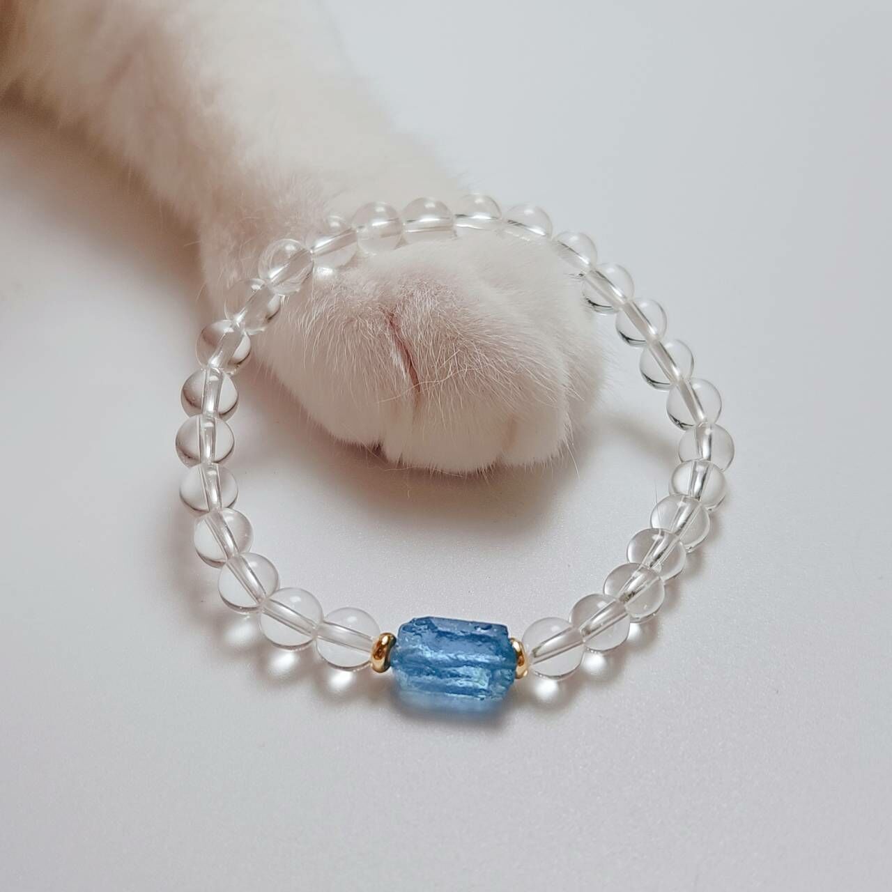 海藍寶原礦x白水晶 手鍊