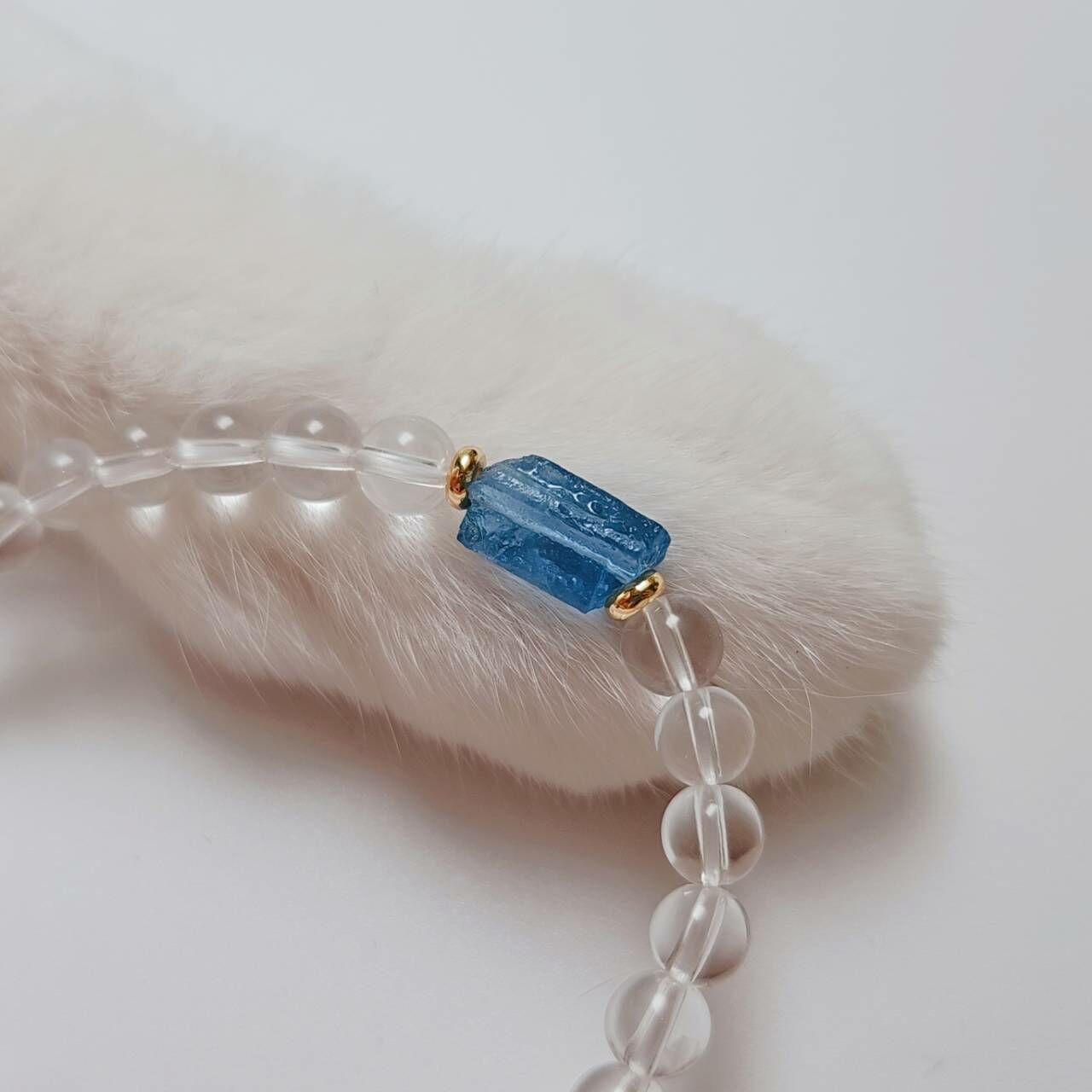 海藍寶原礦x白水晶 手鍊