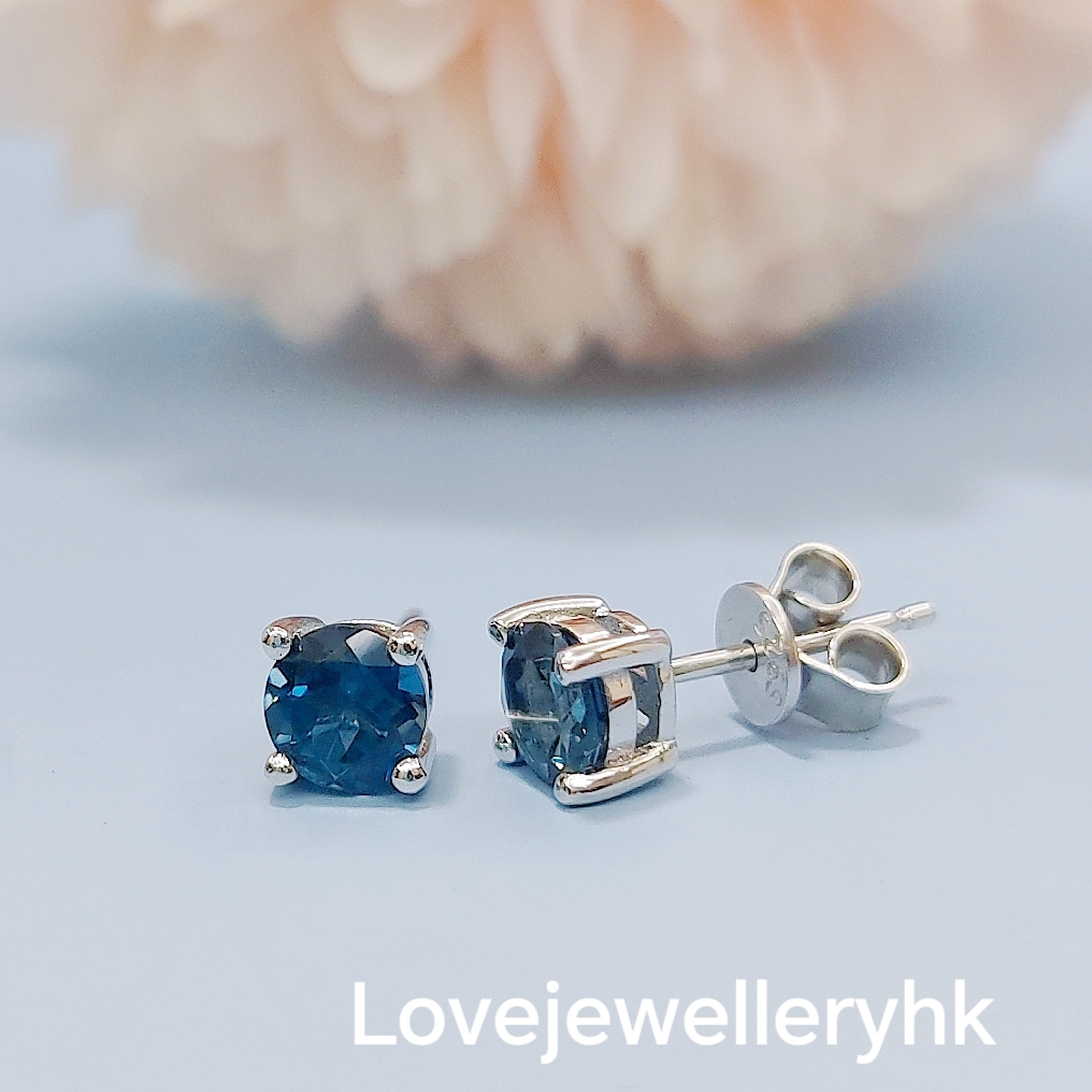 天然深藍色托柏石耳環     GE004