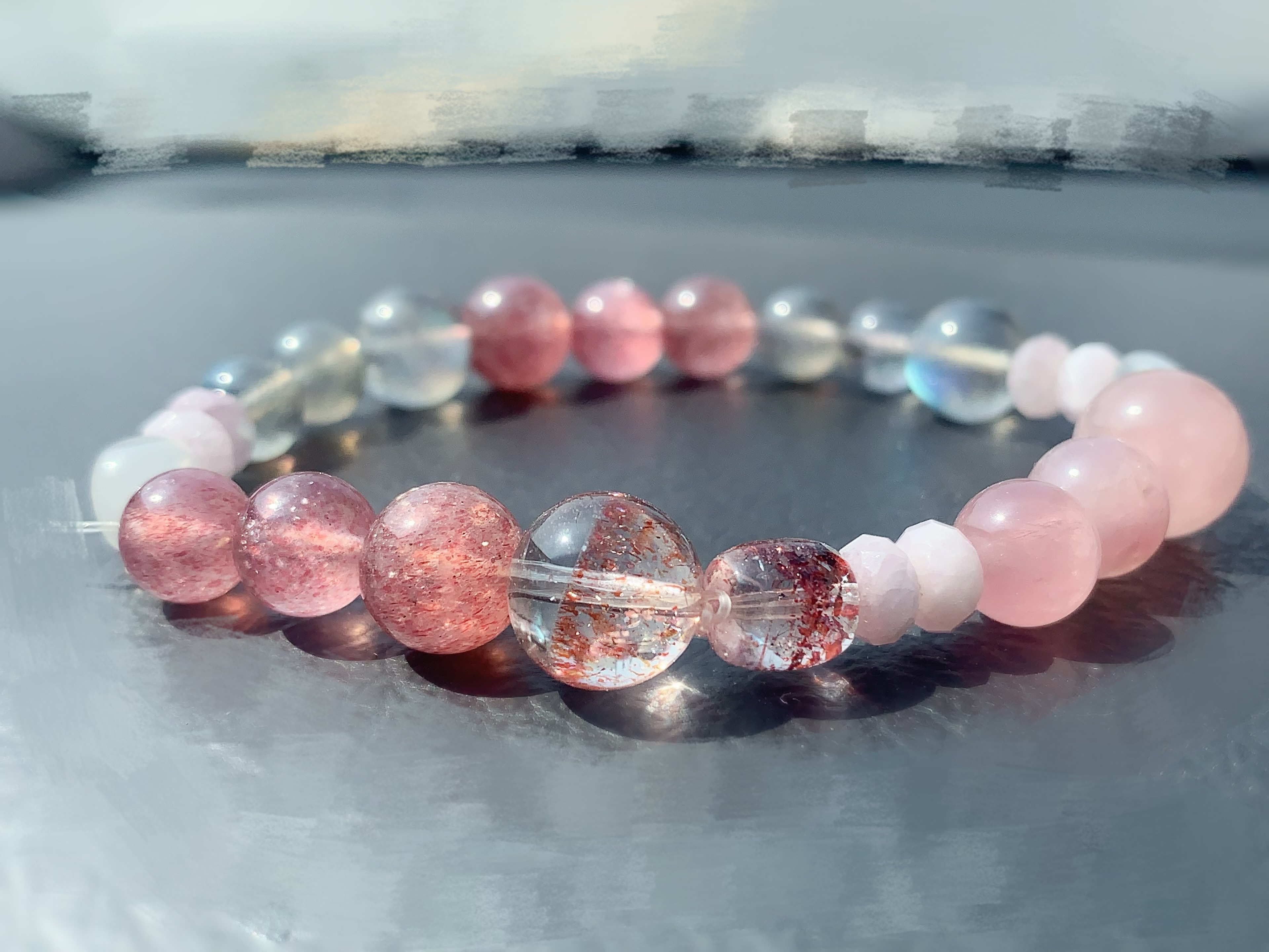 世界名畫系列_幸福花束2.0丨超七草莓晶與粉晶拉長石