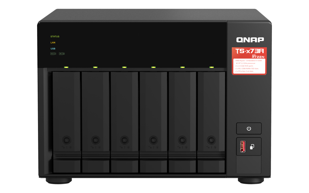 QNAP TS-673A AMD Ryzen™ 四核心2.2 GHz 雙2.5GbE 6 Bay NAS
