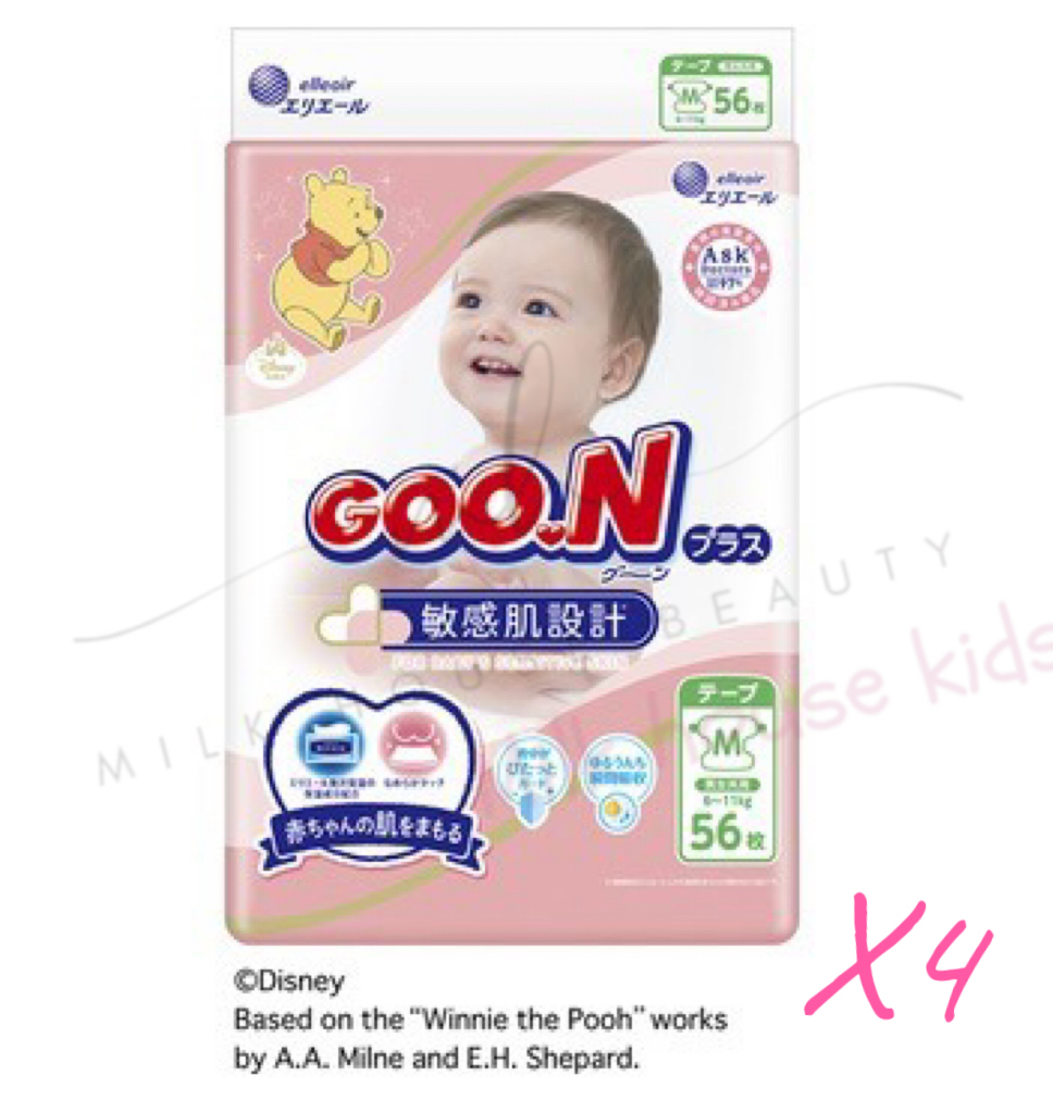 GOON PLUS [原箱優惠] 大王紙尿片 敏感肌 M碼 56片(6-11kg) x 4