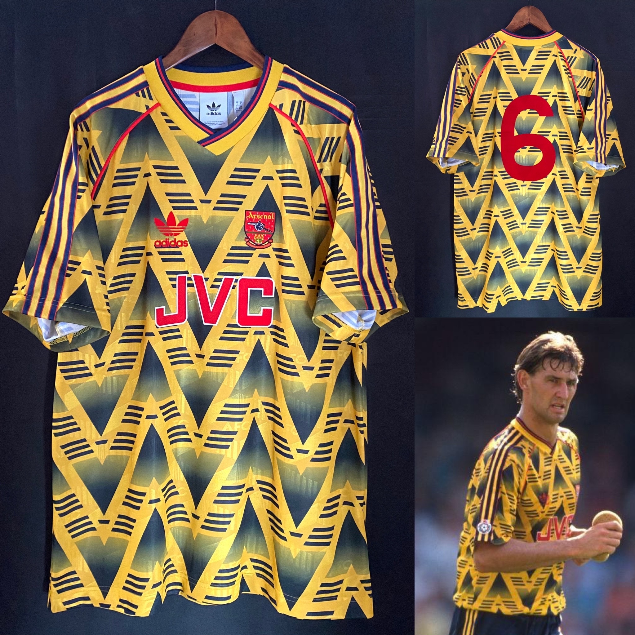 (BNWT) Arsenal 1991-1993 Adidas Official Retro Away Shirt #6 ADAMS