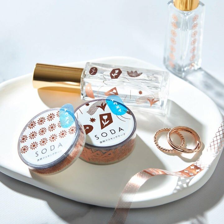 雛菊（玫瑰金） Soda透明PET膠帶 寬10MM ｜KING JIM