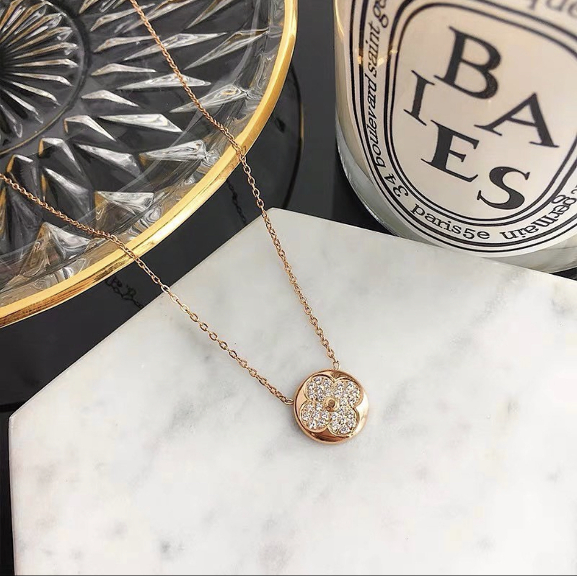 水鑽圓四葉草 玫瑰金金細項鍊