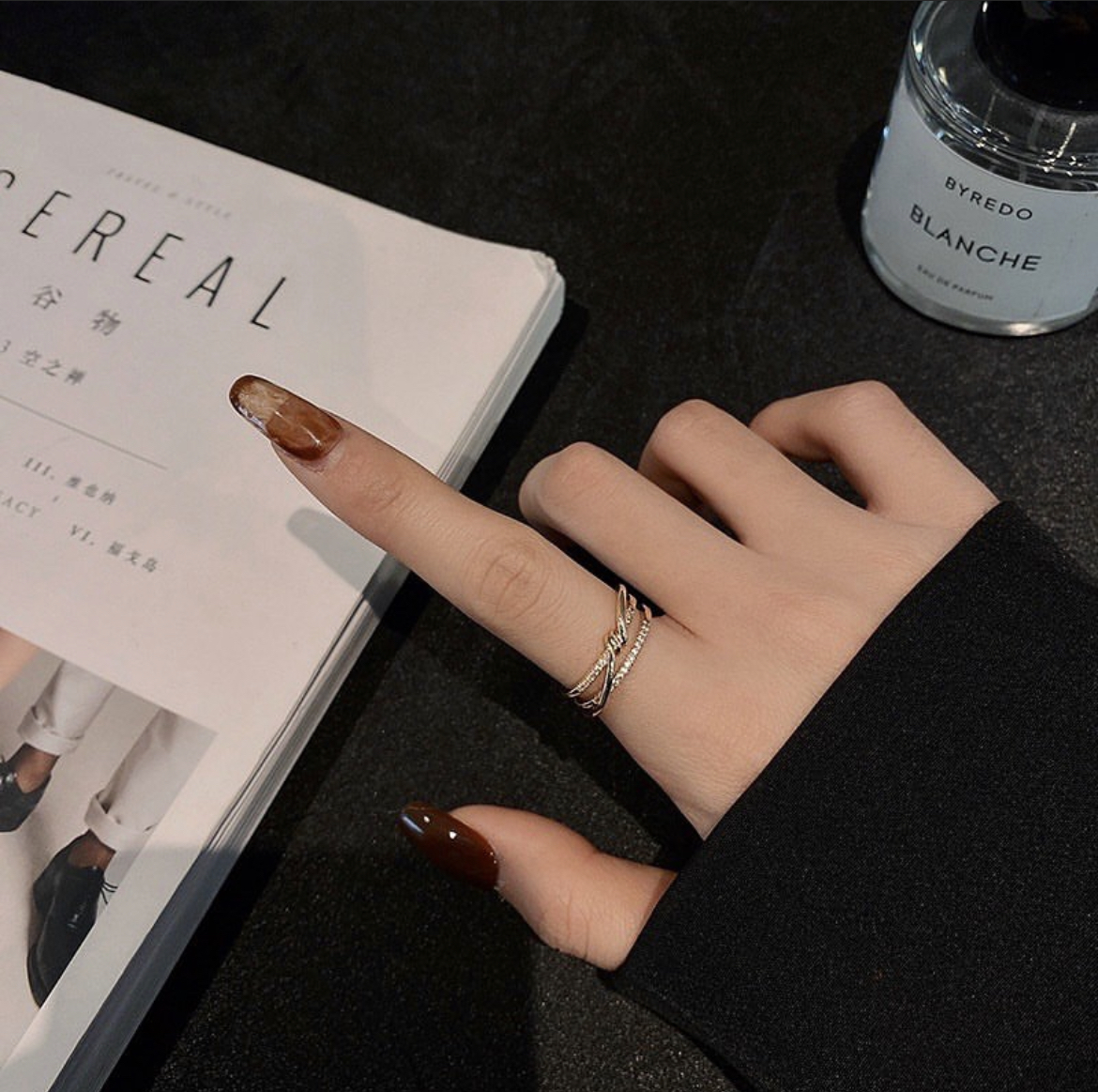 低奢金鑽紐結 細雙層開囗戒/現貨1