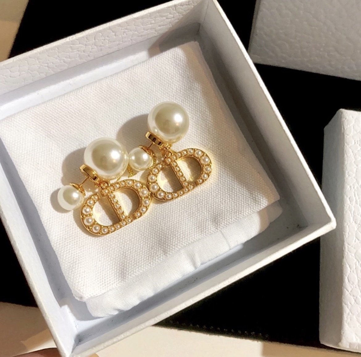 18k經典雙D滿金珍珠”夢幻珍珠系後扣定製耳釘