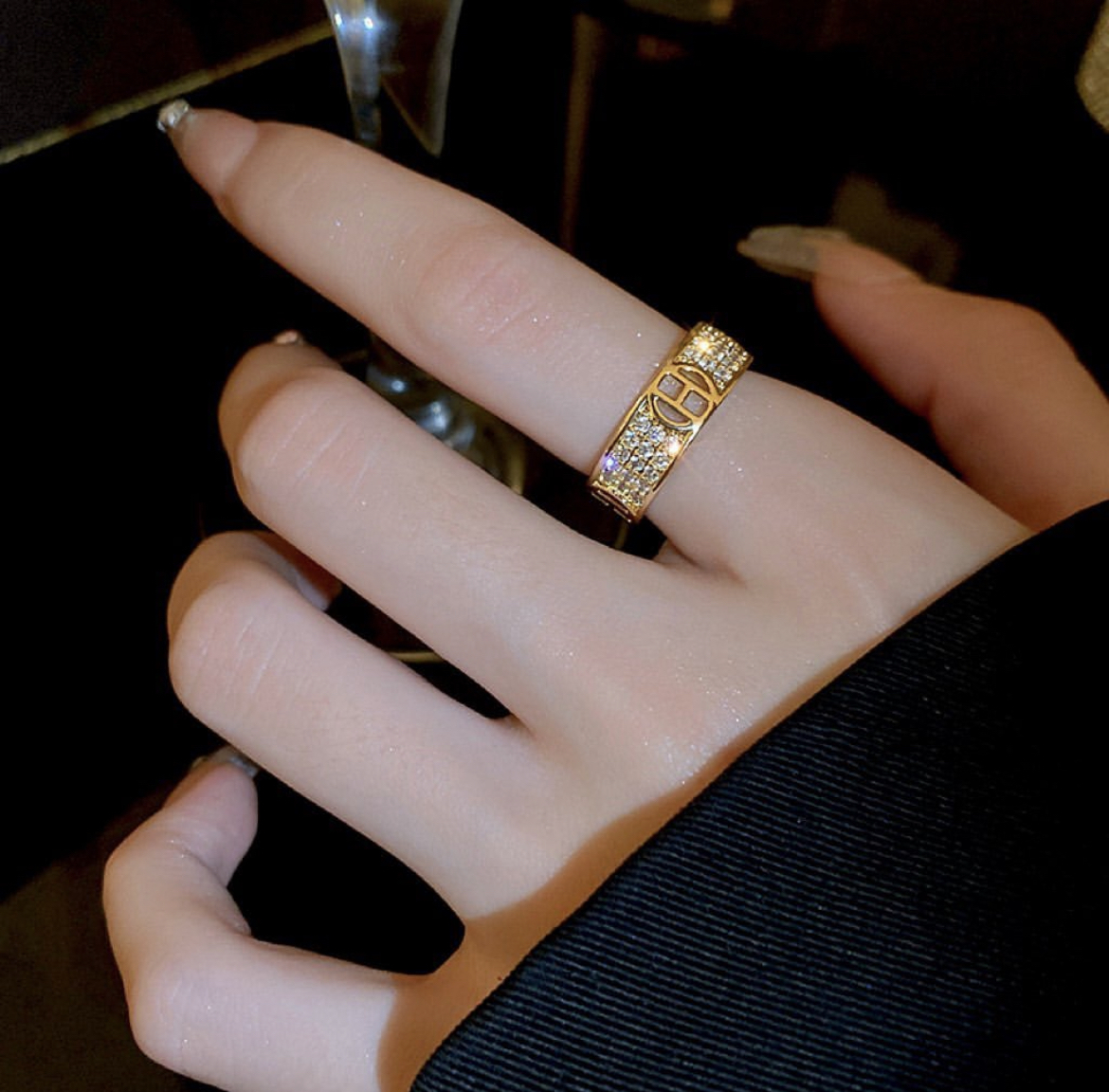 H金鑽 一體寬版開口戒