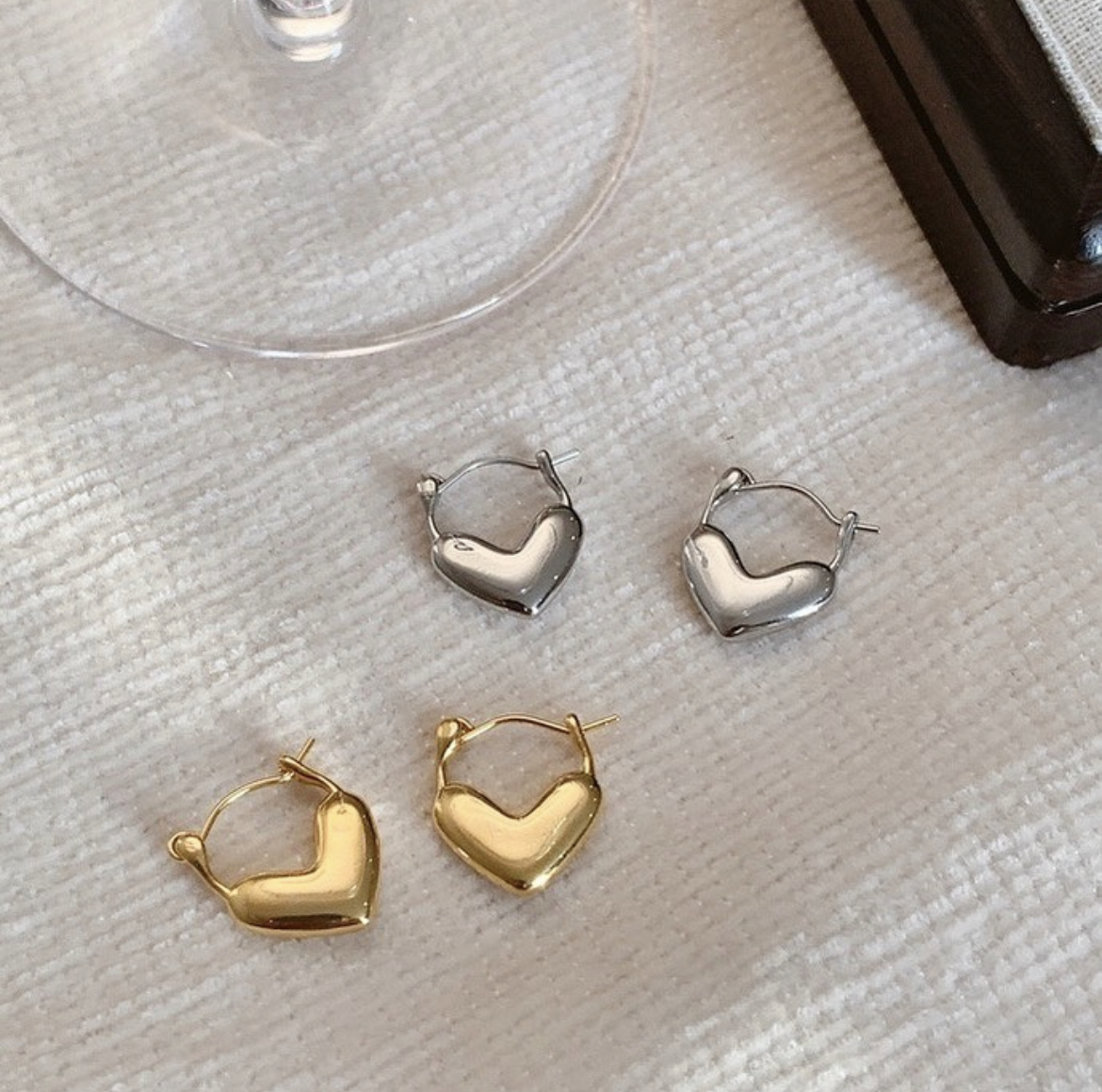 金銀亮桃心 小耳扣釘