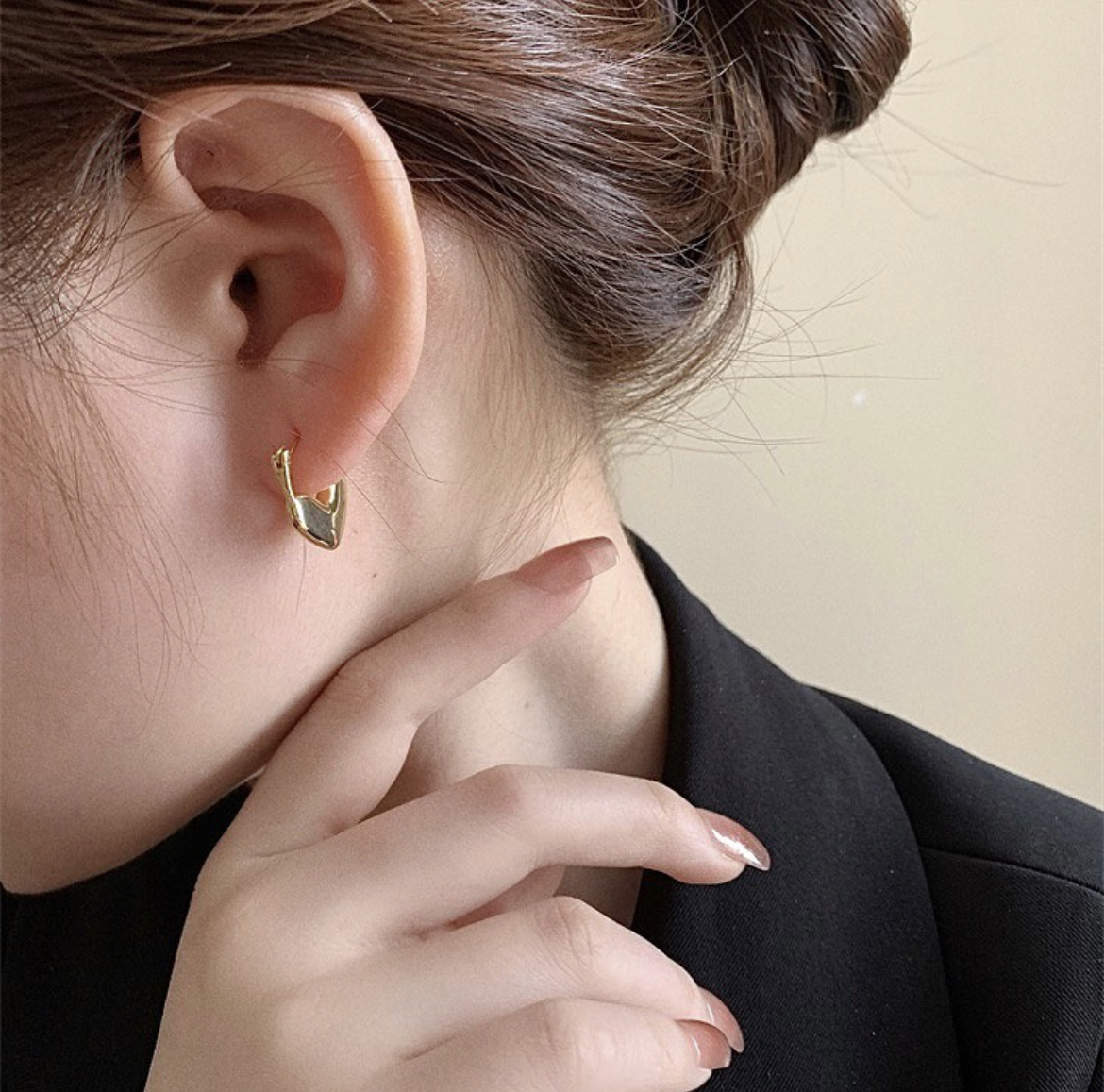 金銀亮桃心 小耳扣釘