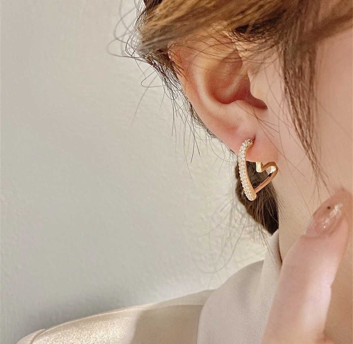 金鑽鏤空心 假後扣耳釘