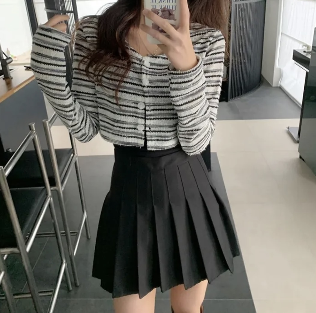 Waffle Stripe Knit Crop Top