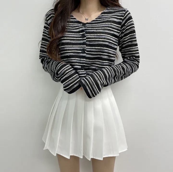 Waffle Stripe Knit Crop Top