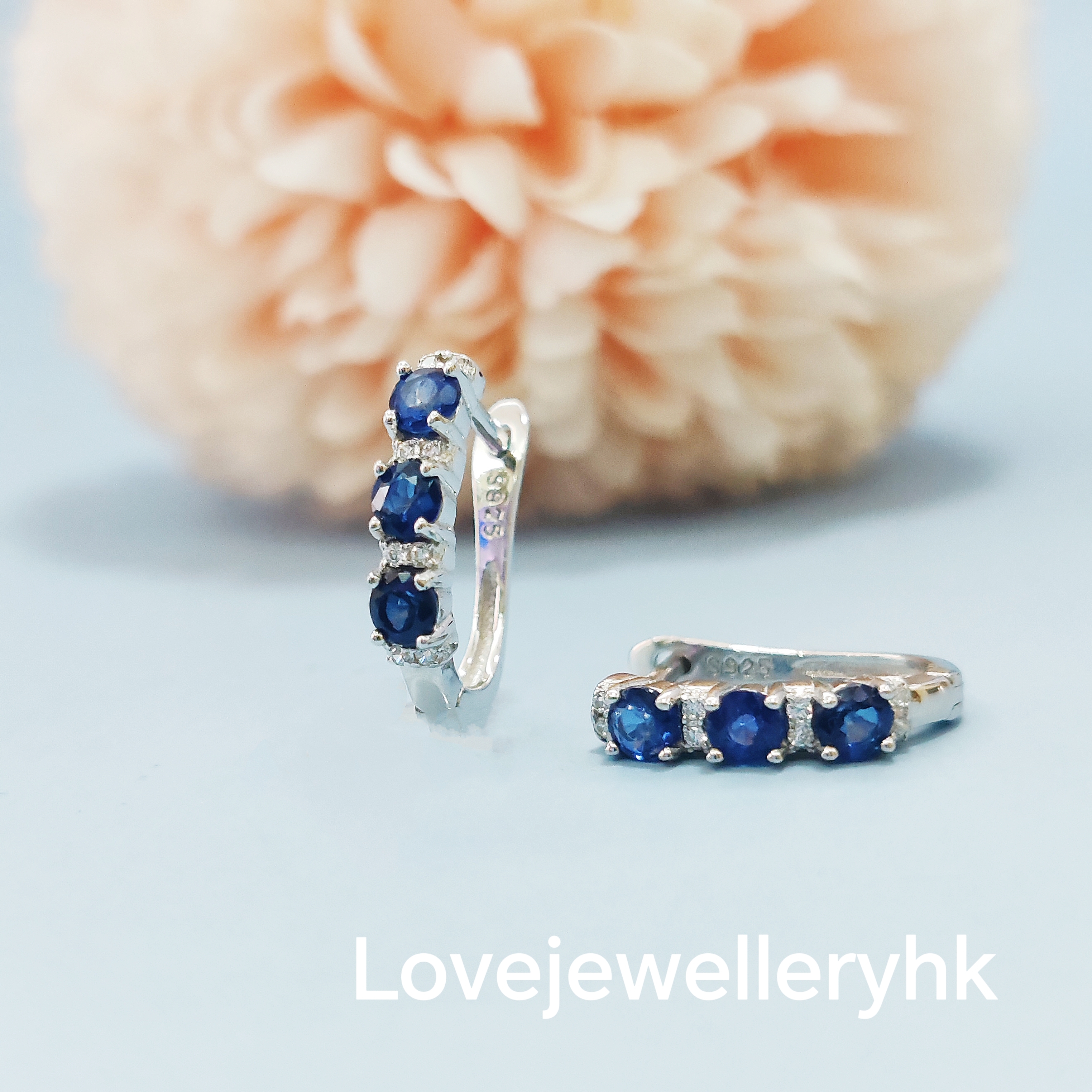 天然藍寶石耳環      GE025