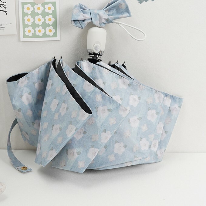 《3197》藍色油畫花花自動摺疊傘