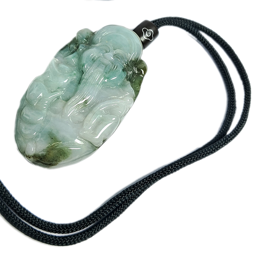 福祿壽星翁{緬甸玉白底青帶皮}翡翠【十方】135638