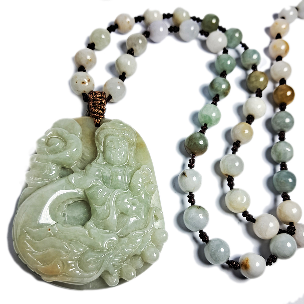 騎龍觀音{緬甸玉老糯種}翡翠 項鍊【十方】138970