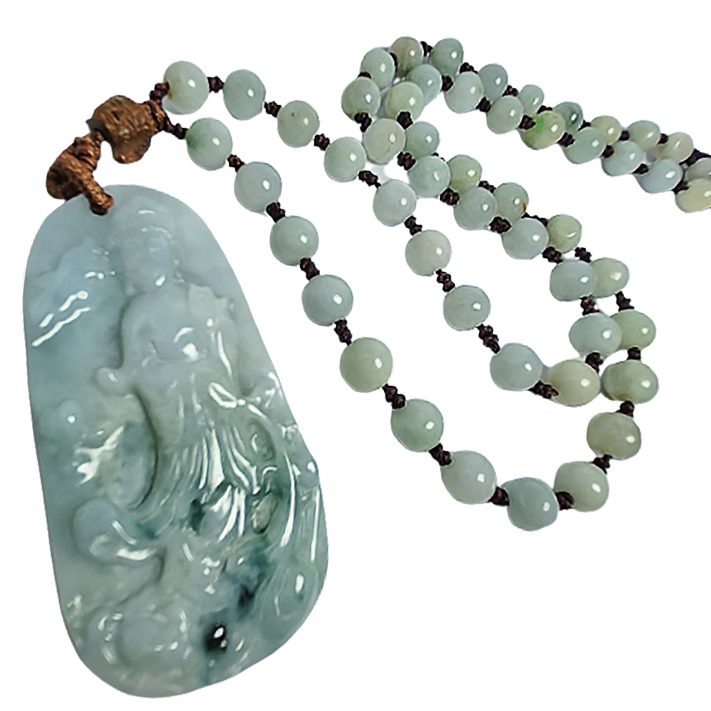 白衣觀音{白底青}玉珮 項鍊【十方】138969