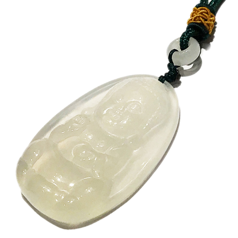 童顏佛陀 白玉髓 綠色中國結項鍊【十方】149714