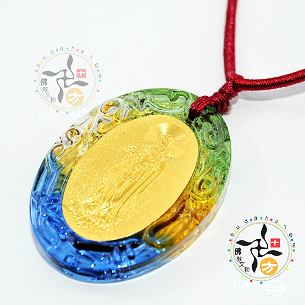 白衣觀音&六字真言{琉璃}中國結項鍊【十方】130371