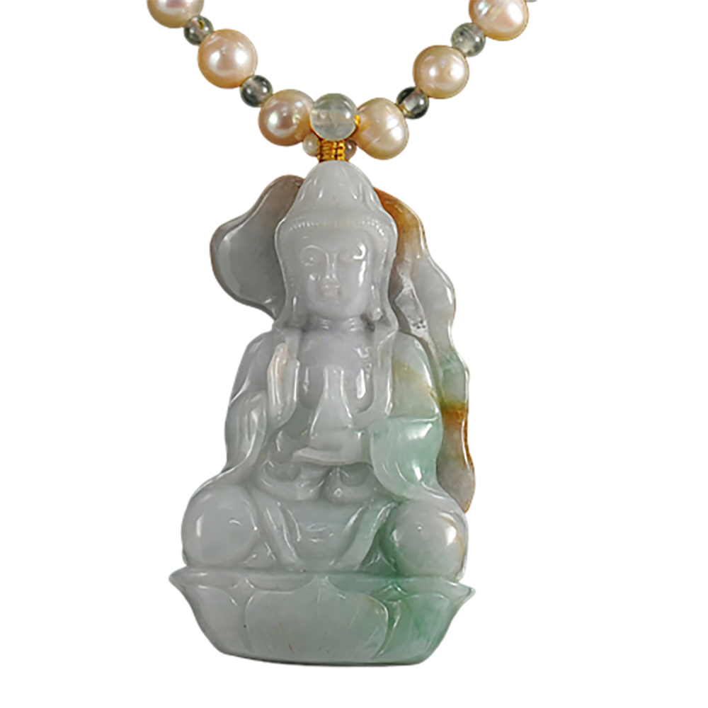 荷葉觀音{三彩帶紫}珍珠項鍊【十方】132328