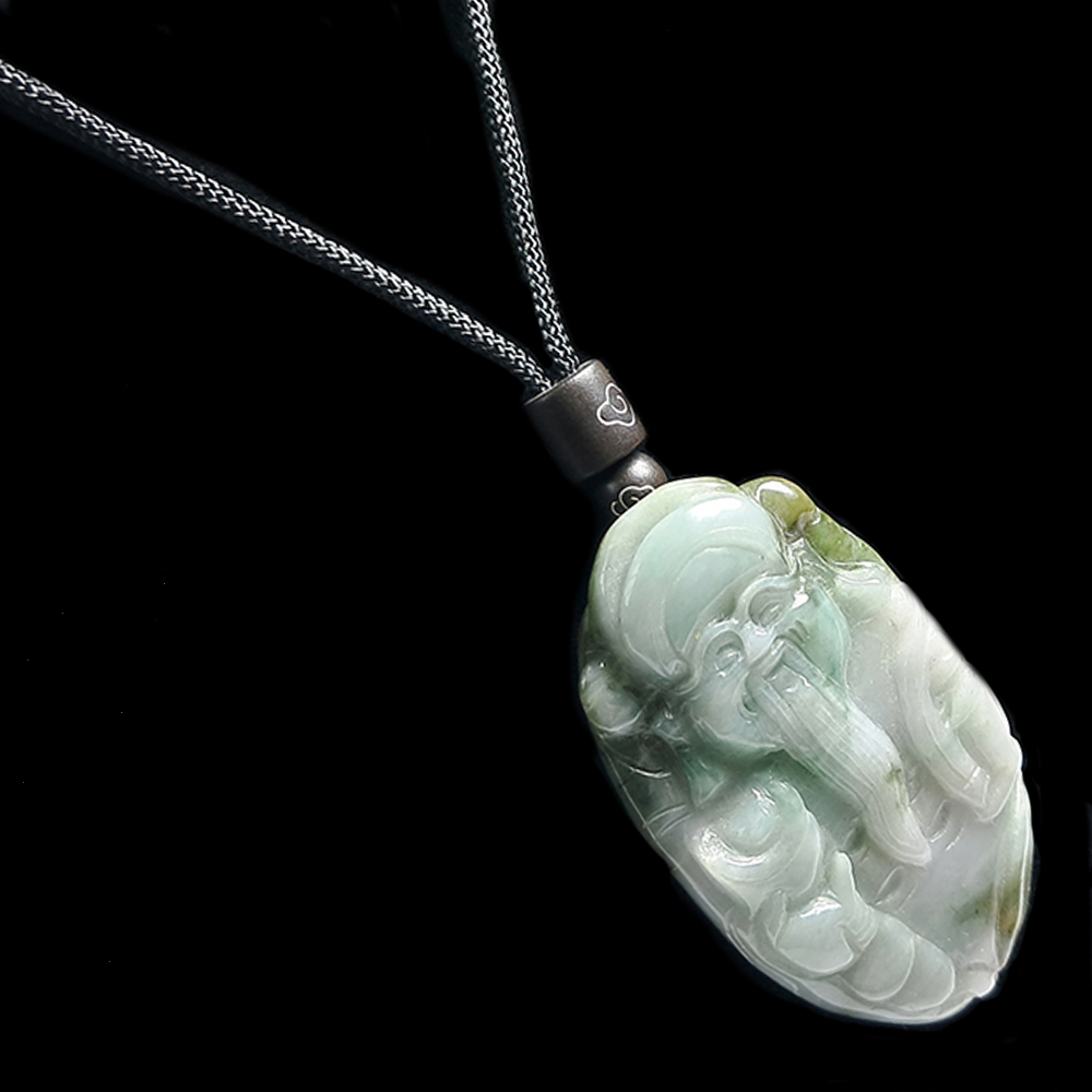 福祿壽星翁{緬甸玉白底青帶皮}翡翠【十方】135638