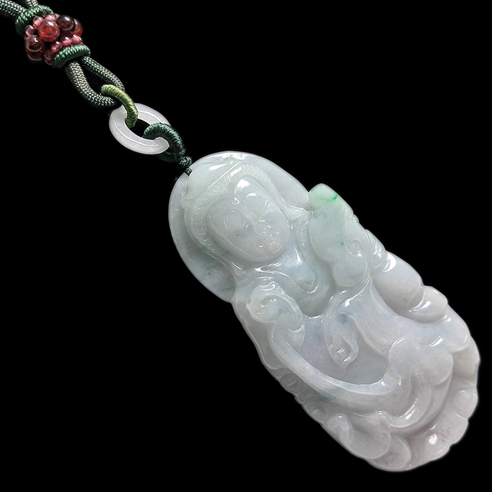 白衣觀音{天然緬甸玉A貨白底青}中國結項鍊【十方】136055