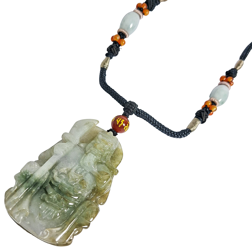 關聖帝君{緬甸玉湖青綠}中國結項鍊【十方】136165