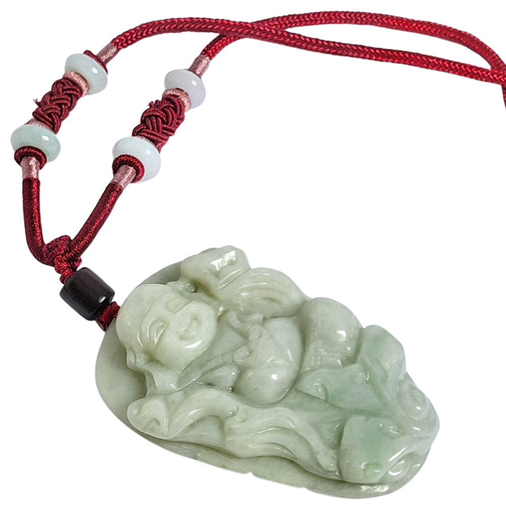 福氣彌勒佛{天然白底青翡翠}項鍊【十方】136945