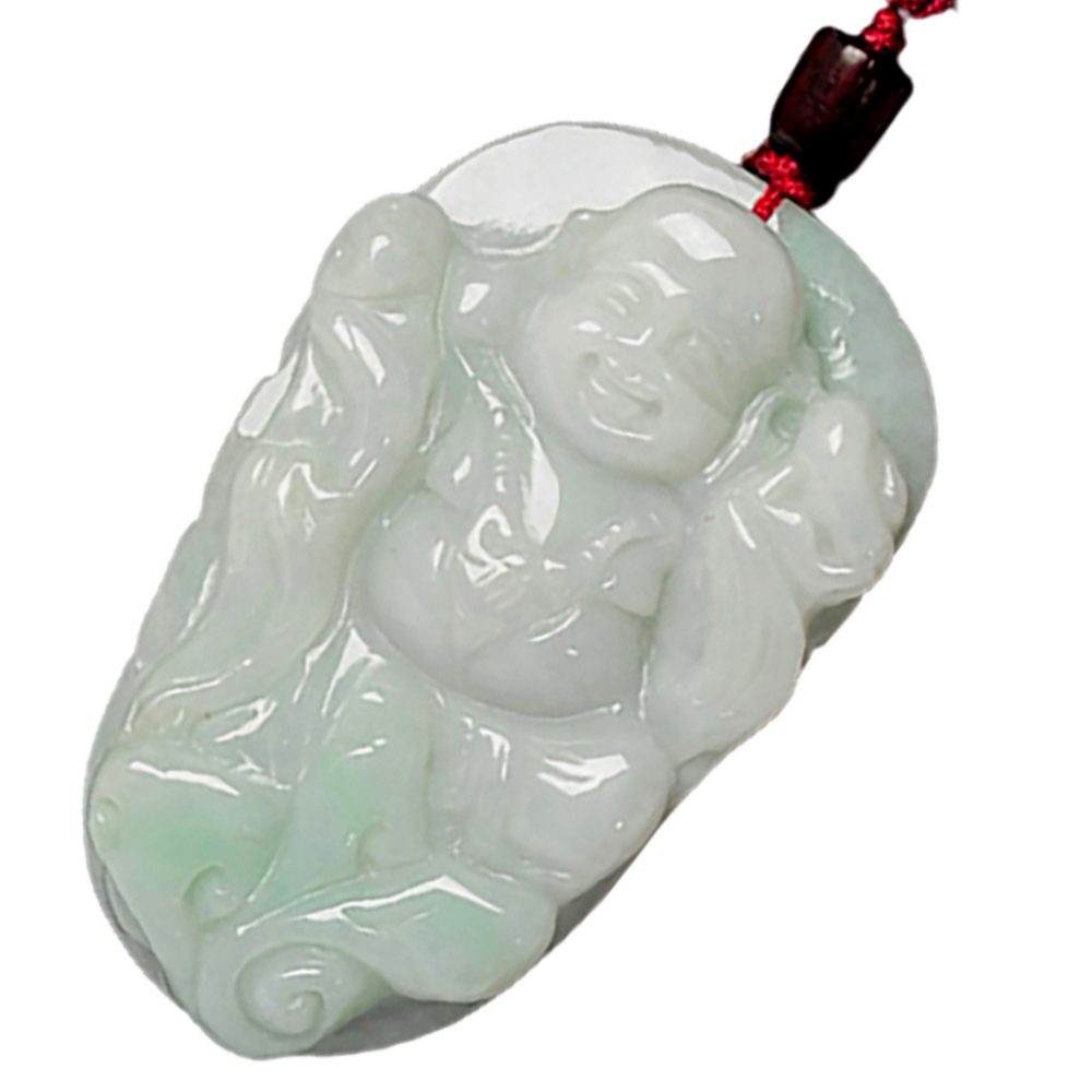 福氣彌勒佛{天然白底青翡翠}項鍊【十方】136945