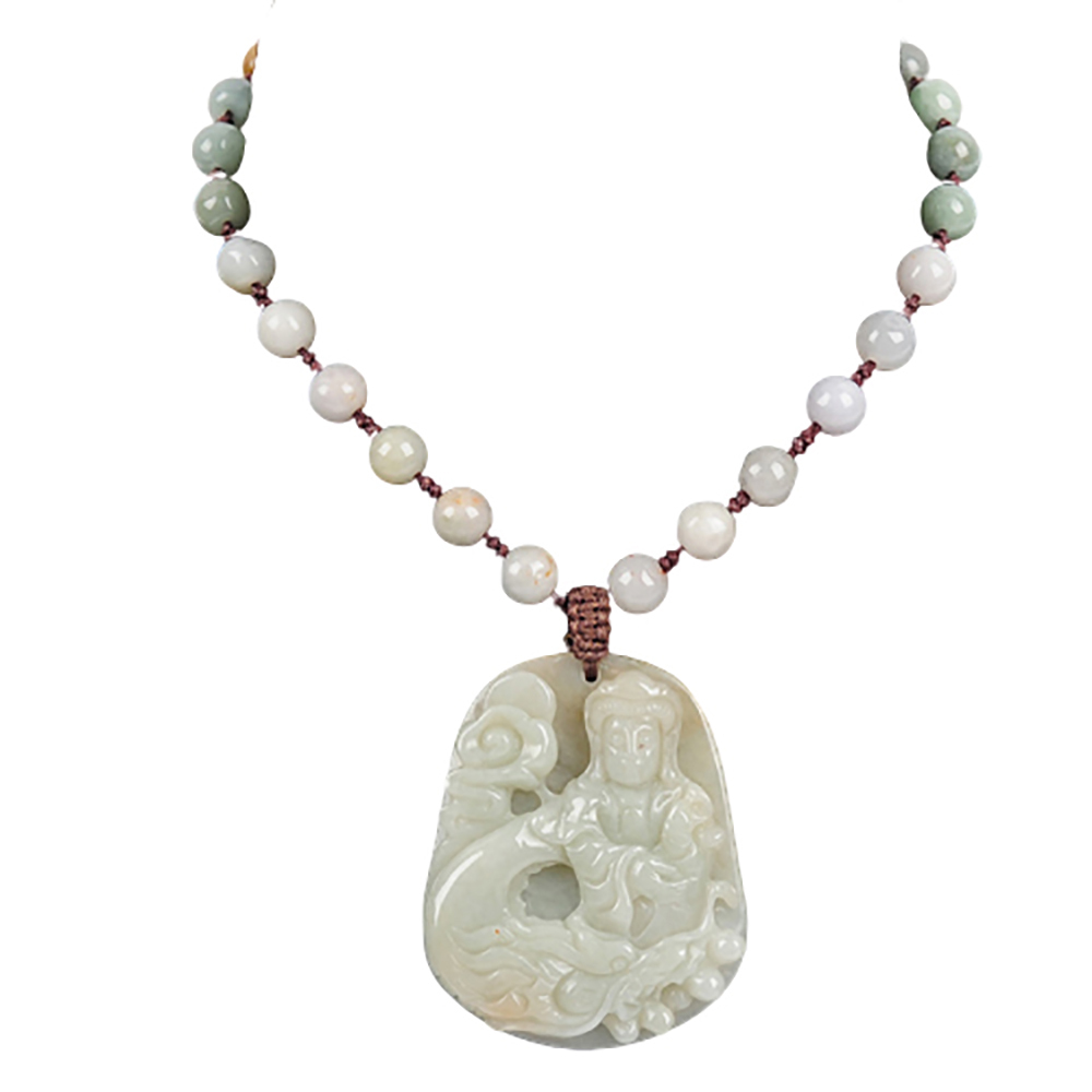 騎龍觀音{緬甸玉老糯種}翡翠 項鍊【十方】138970