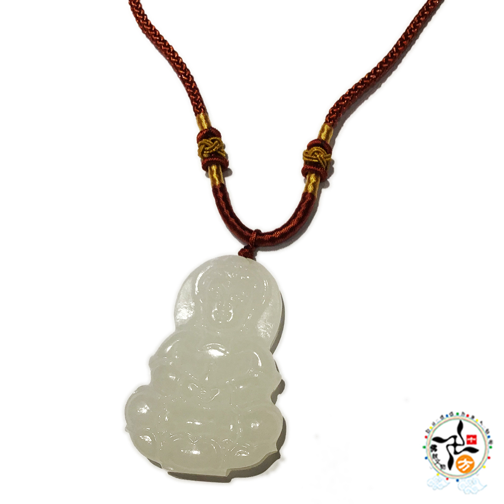 白衣觀音{白玉}淺咖啡色中國結項鍊【十方】149711