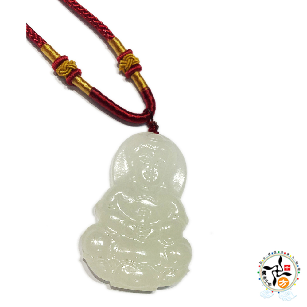 白衣觀音{白玉} 酒紅色中國結項鍊【十方】149710