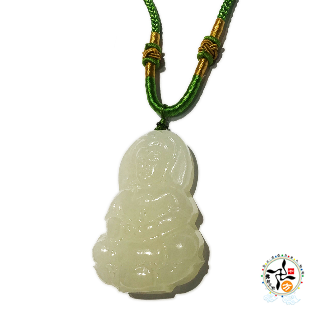 白衣觀音{白玉} 綠色中國結項鍊【十方】149709