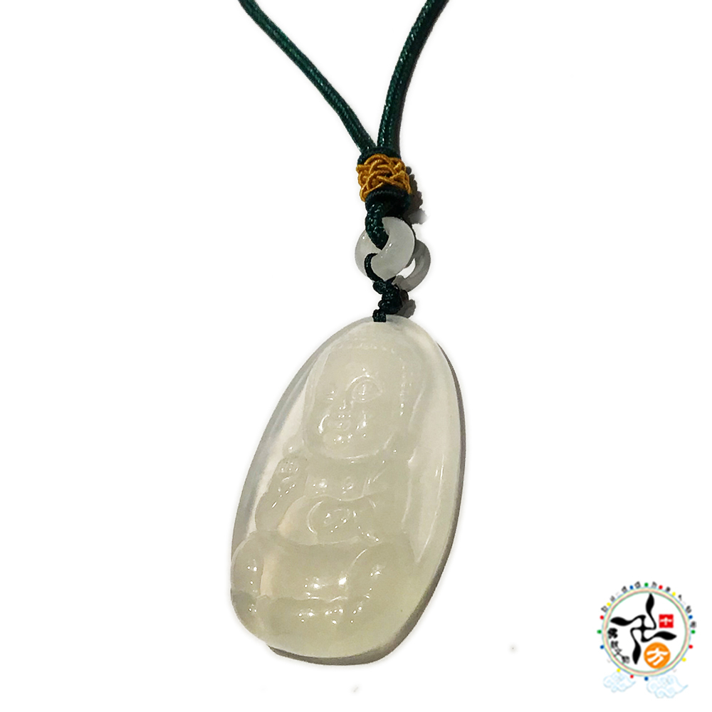 童顏佛陀 白玉髓 綠色中國結項鍊【十方】149714