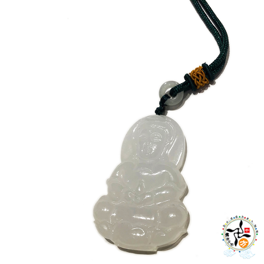 白衣觀音{白玉}深綠色中國結項鍊【十方】149719